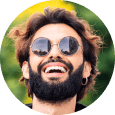Stylish student with sunglasses laughing happy